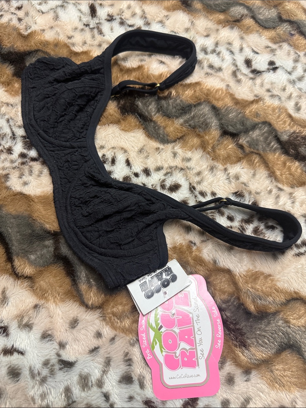 Coco Rave Black Textured Underwire Bikini Swim Top 32B